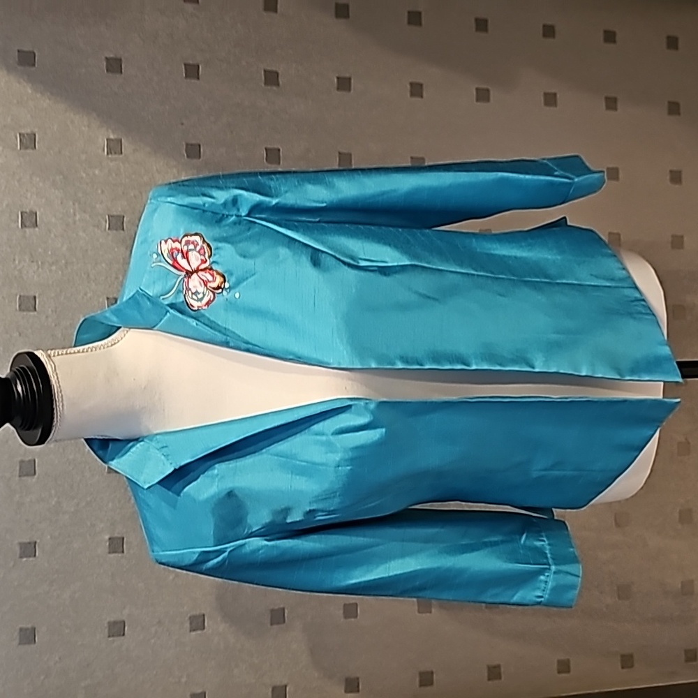 Emma James Women's Blazer aqua Blue Size 8 open front jacket
